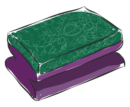 Purple and green dishwashing sponge illustration color vector on white backgroundのイラスト素材