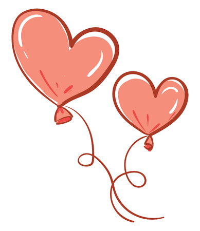 Two red heart shape balloons vector or color illustrationのイラスト素材