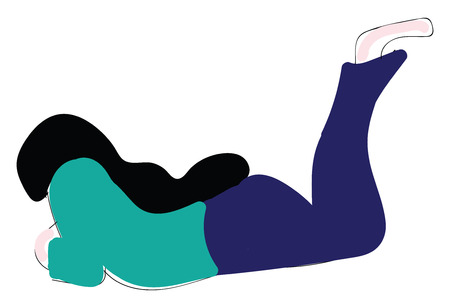 Abstract vector illustration of a girl in blue pants and turquoise sweater laying white background のイラスト素材