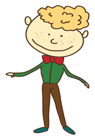 A boy wearing a red bowtie and golden hair with a big smile vector color drawing or illustrationのイラスト素材