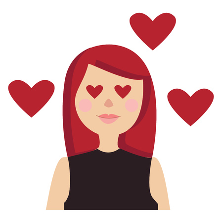 Red hair woman with heart eyes illustration color vector on white backgroundのイラスト素材