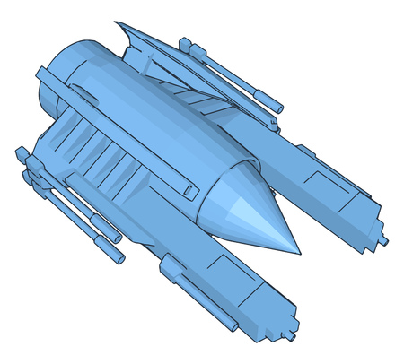 Blue sci-fi battleship vector illustration on white backgroundのイラスト素材