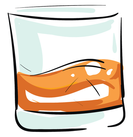 Whiskey shot in glass illustration color vector on white backgroundのイラスト素材