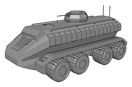 3D vector illustration on white background of a gray armoured military vehicleのイラスト素材