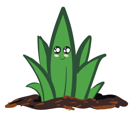 Cute smiling green plant in soil vector illustration on white backgroundのイラスト素材