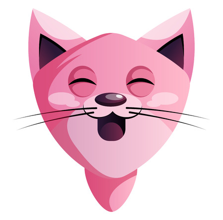 Happy pink cartoon cat vector illustration on white backgroundのイラスト素材