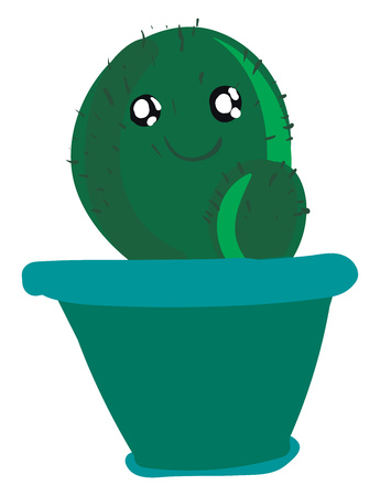 A happy cactus in blue pot vector or color illustrationのイラスト素材