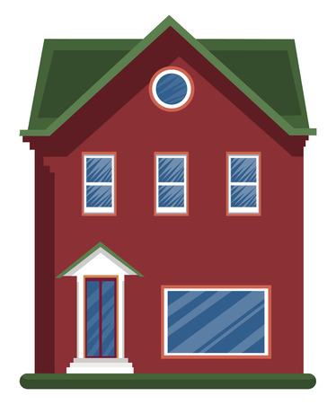 Cartoon red building with green roof vector illustartion on white backgroundのイラスト素材
