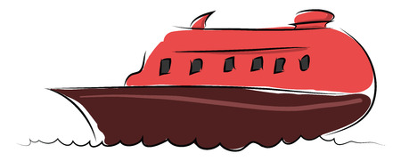 Cartoon red boat vector illustration on white backgroundのイラスト素材