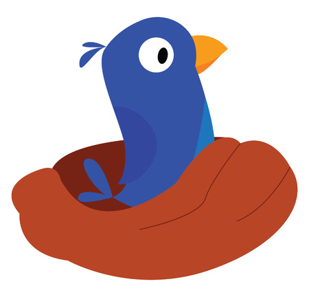 Little blue bird in the nest vector illustration on white backgroundのイラスト素材