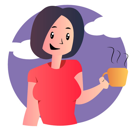 Cute cartoon girl holding coffee vector illustartion on white backgroundのイラスト素材