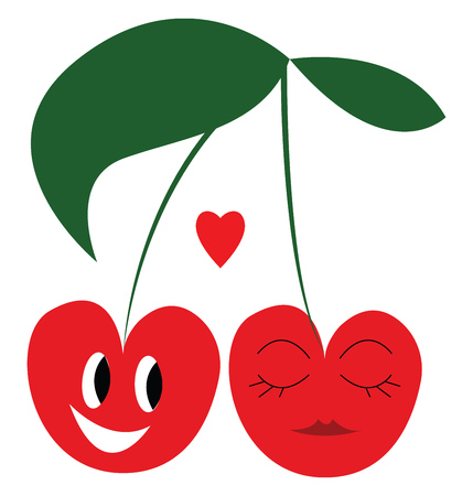 Cherry couple in love vector or color illustrationのイラスト素材