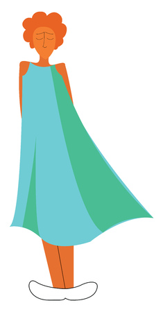 A girl in blue summer dress vector or color illustrationのイラスト素材