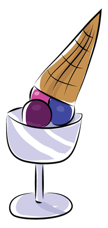 Ice cream sundae with cone vector or color illustrationのイラスト素材