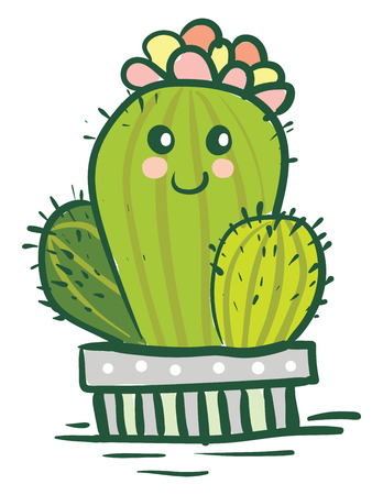 Cactus plant with flower crown vector or color illustrationのイラスト素材