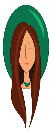 Woman with long brown hair wearing hat illustration print vector on white backgroundのイラスト素材