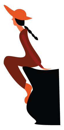A girl sitting on a rock vector or color illustrationのイラスト素材