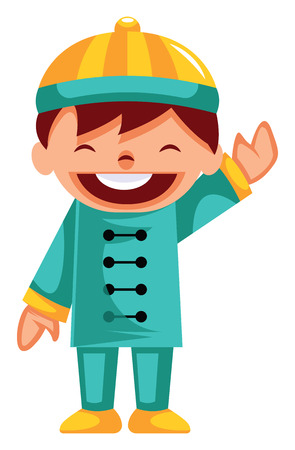Cute cartoon chinese boy vector illustartion on backgroundのイラスト素材