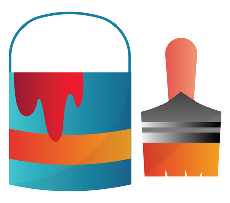 Bucket with red paint and wide brush vector illustration on a white backgroundのイラスト素材