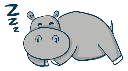 Cartoon of a sleeping grey hippo  vector illustration on white backgroundのイラスト素材
