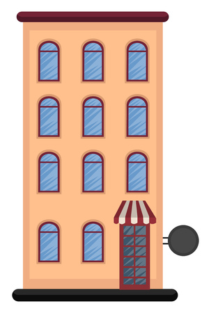 Cartoon orange building with three floors vector illustration on white backgroundのイラスト素材