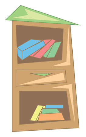 A wooden book shelf vector or color illustrationのイラスト素材