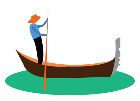 A man is propelling gondola boat vector or color illustrationのイラスト素材