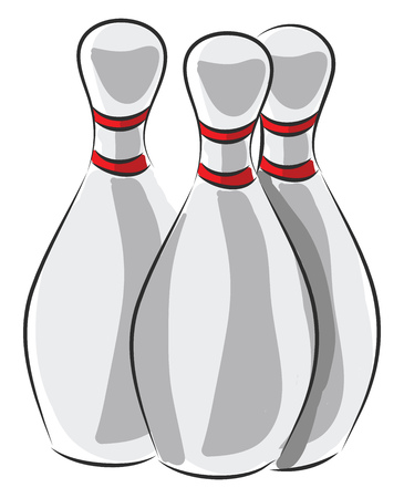 Three white bowling skittles with red stripes vector illustration on white backgroundのイラスト素材