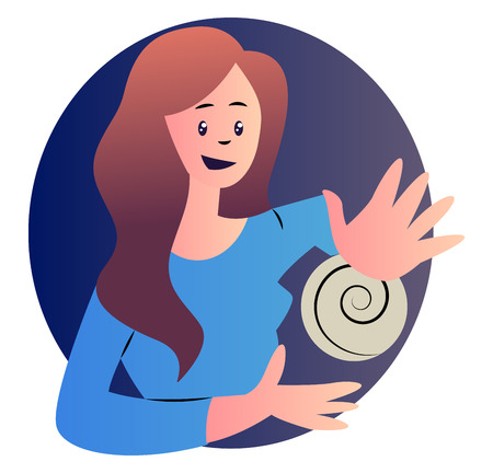 Cartoon woman in blue shirt vector illustartion on white backgroundのイラスト素材