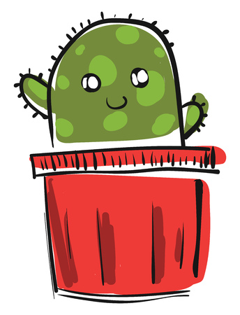 Cactus plant in red pot vector or color illustrationのイラスト素材