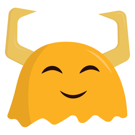 Smiling yellow monster with horns print vector on white backgroundのイラスト素材