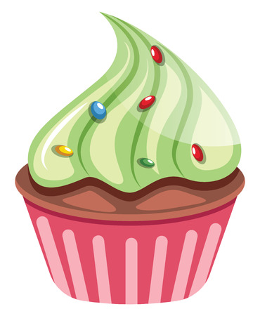 Chocolate cupcake with green topping illustration vector on white backgroundのイラスト素材