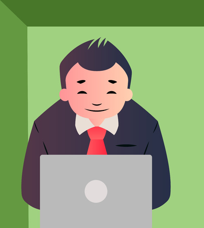 Cartoon businessman working on laptop vector illustartion on white backgroundのイラスト素材