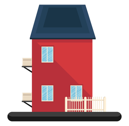 Cartoon red building with bule roof vector illustartion on white backgroundのイラスト素材