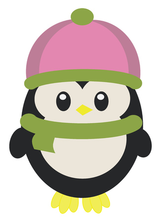 Baby penguin in warm winter clothes vector or color illustrationのイラスト素材