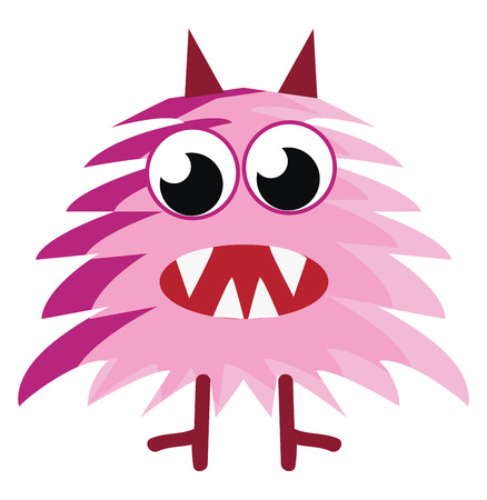 Scary pink furry creature vector or color illustrationのイラスト素材