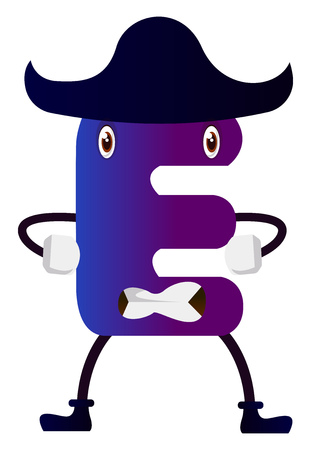 Purple letter E with black hat vector illustartion on white backgroundのイラスト素材
