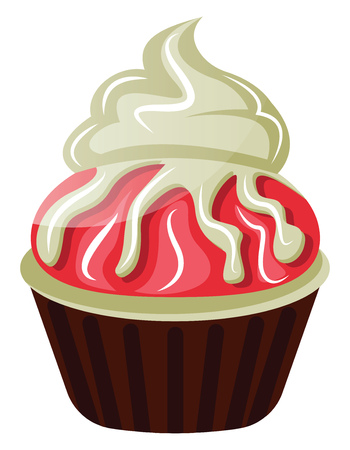 Chocolate cupcake with red and white chocolate topping illustration vector on white backgroundのイラスト素材