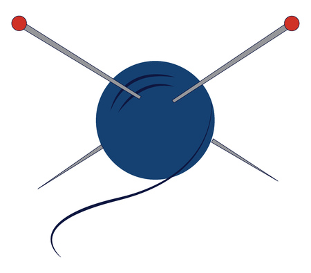 Blue yarn with silver knitting needles vector illustration on white backgroundのイラスト素材