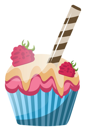 Raspberry cupcake with white chocolate topping illustration vector on white backgroundのイラスト素材