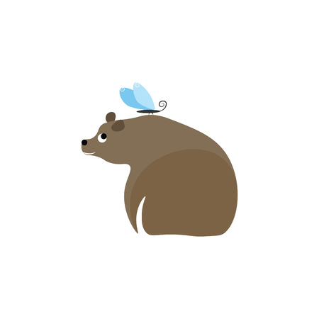 Cartoon bear and butterfly vector illustration on white backgroundのイラスト素材