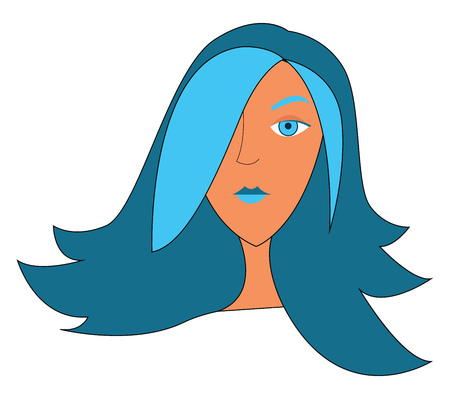 A girl with blue hair blue eyes blue eyebrows and blue lips Her hair is of two shades of blue vector color drawing or illustrationのイラスト素材