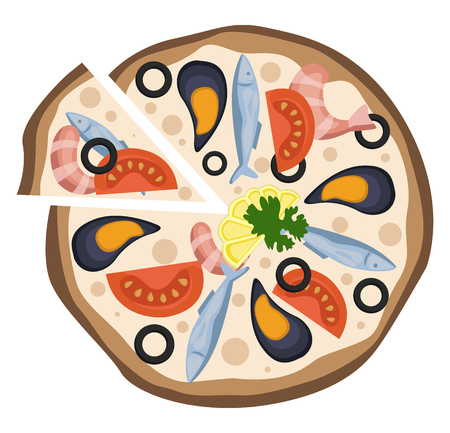 Seafood pizza illustration vector on white backgroundのイラスト素材