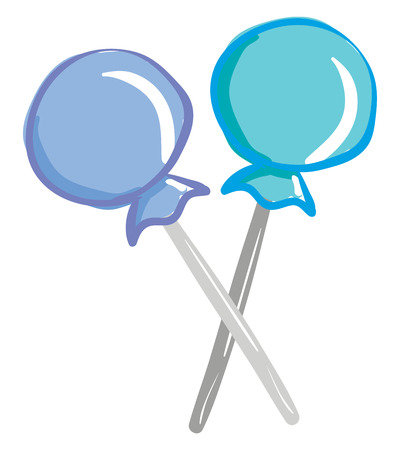 A pair of light blue and dark blue candy lollipops with a wrapper crossing each other vector color drawing or illustrationのイラスト素材