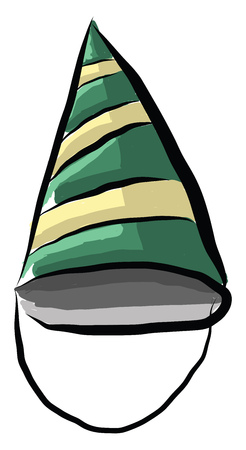Green and beige colored stripped birthday hat attached to an elastic thread to be worn comfortably like a headband vector color drawing or illustrationのイラスト素材