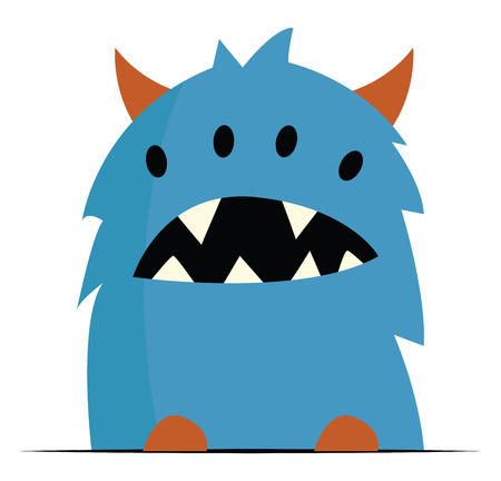 Blue and brown monster with its mouth open and sharp teeth visible vector color drawing or illustrationのイラスト素材