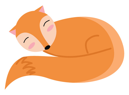 A small orange sleeping fox with a bushy tail vector color drawing or illustrationのイラスト素材