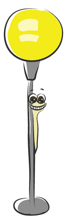 A worm crawling on a light lamp that emits yellow light is laughing vector color drawing or illustrationのイラスト素材