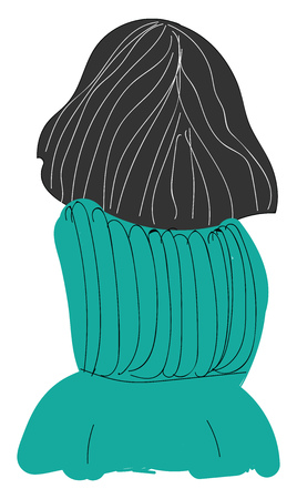 The back view of a girl with short black hair and a teal green sweater vector color drawing or illustrationのイラスト素材