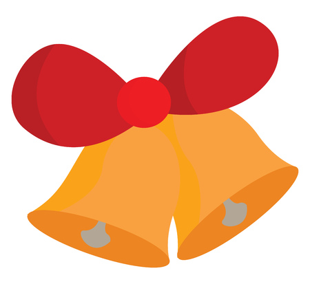A pair of golden Christmas bells tied together with a red ribbon vector color drawing or illustrationのイラスト素材